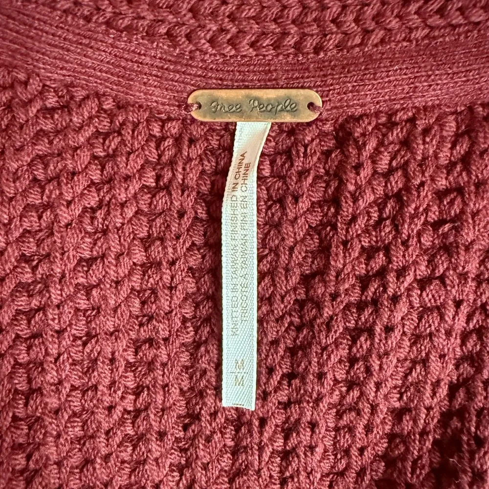 Free People Deep Red Open-Front Cardigan - Picture 2 of 3